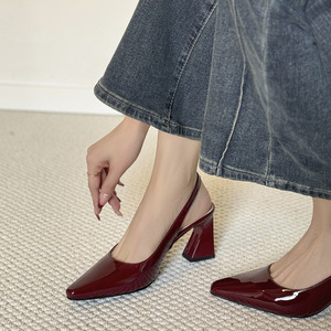Escarpins à bout pointu pour femmes Xinbaisheng, talon épais 6-8 cm, tendance mode, usage quotidien - Product Image 5