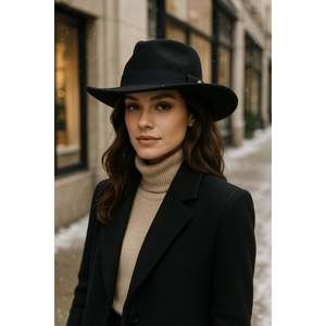 Chapeau Panama en cachemire noir à bordure noire pour femme SPK1149 - SPK1149-BLACK - Product Image 3