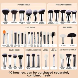 Conjunto de pincéis de maquiagem, conjunto de pincéis de maquiagem personalizado vegan preto de luxo com 40 peças, com cabo de madeira