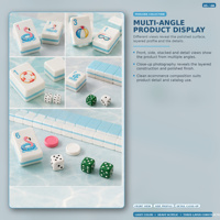 Tuiles de Mahjong américaines en acrylique épais à trois couches, thème bord de piscine, base bleu aqua, décoration flottante pour piscine, couleur claire
