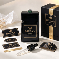 Étiquette en métal noir de luxe personnalisée, logo en relief doré, plaque signalétique en métal autocollante pour flacon de parfum, emballage de boîte cadeau cosmétique