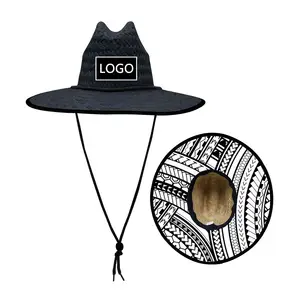 Sombrero de playa de verano de salvavidas para mujer negro estilo Polinesia con logotipo bordado personalizado al por mayor