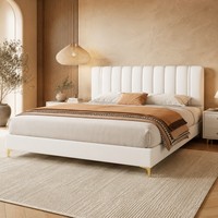 Modernes Weißes Plattformbettgestell mit PU-Leder für Queen- und King-Size Schlafzimmermöbel