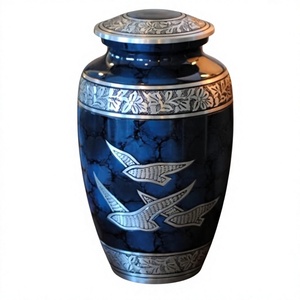 Urne en laiton faite à la main avec glaçure bleue craquelée et incrustation argentée motif oiseau, vase décoratif traditionnel - Product Image 1