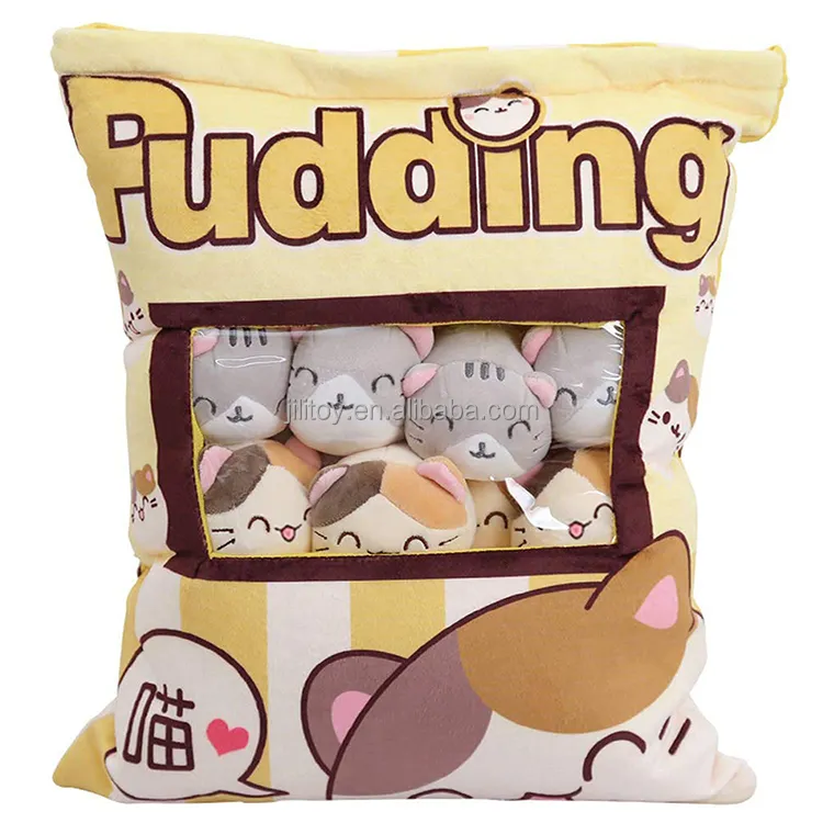 cute snack pillow stuffed animal toys pudding custom plush toy cat pillow cushion