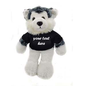 Peluche de <span class=keywords><strong>Husky</strong></span> Suave de 12 Pulgadas al por Mayor, Juguete de Peluche de Perro Negro, Animal de Peluche Reconfortante de Poliéster con Ropa y Camiseta, Fabricación OEM - Product Image 3