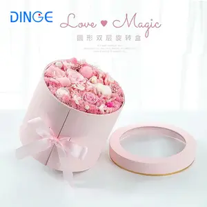 Packaging Box Hug Bucket Surprise Gift Cardboard Box Round Paper Creative Double Layer Rotating Flower for Birthday Anniversary