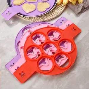 Moule de coeur d'anneau d'oeuf pliable de qualité alimentaire 7 trous moule à oeuf multifonction outils de crêpes d'oeuf en Silicone