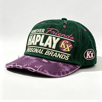 Casquette de baseball vintage bicolore en coton délavé effet monkey spray, non structurée, 5 panneaux, avec logo personnalisé et effet délavé vieilli