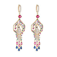 Boucles d'oreilles pendantes de luxe vintage en laiton avec pampilles incrustées de zircons CZ colorés, bijoux de déclaration exquis