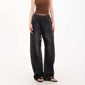 Men's High Waist Y2K Soft High Street Style Straight-Leg Wide Leg Vintage Leopard Print Pattern Casual <strong>Jeans</strong> Wholesale MOQ50 - Product Image 1