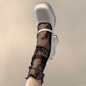 <span class=keywords><strong>Medias</strong></span> de encaje calado con volantes, estilo Mary Jane, en blanco y negro, cortas, medianas y largas hasta la pantorrilla, para mujer, de tul ultrafino, estilo veraniego. - Product Image 2