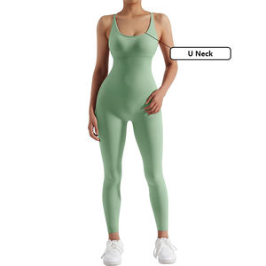 <span class=keywords><strong>Pagliaccetto</strong></span> per abbigliamento <span class=keywords><strong>da</strong></span> allenamento personalizzato senza maniche a V con scricchiolatura a scricchiola per palestra completo Fitness Yoga tuta di un pezzo per le donne - Product Image 3