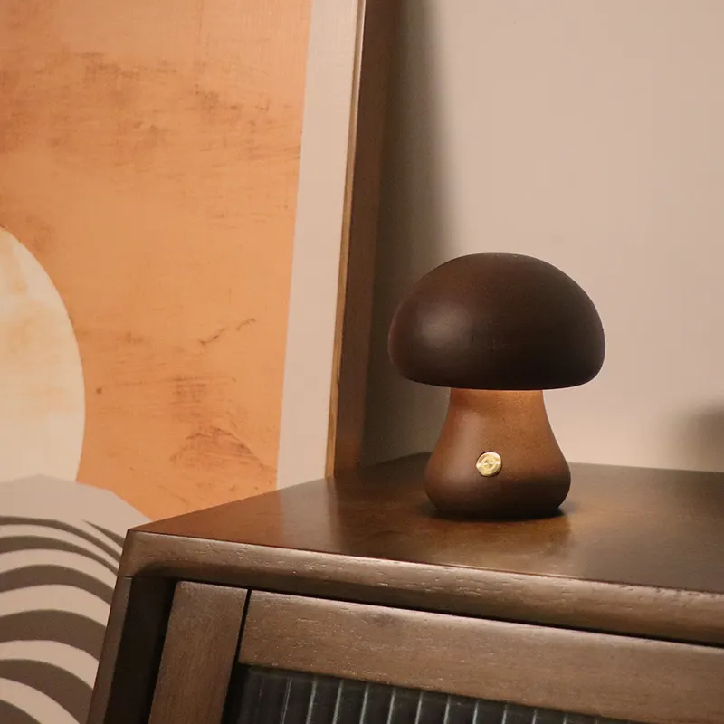 5V USB recarregável madeira cogumelo lâmpada toque interruptor cogumelo noite luz quarto decoração