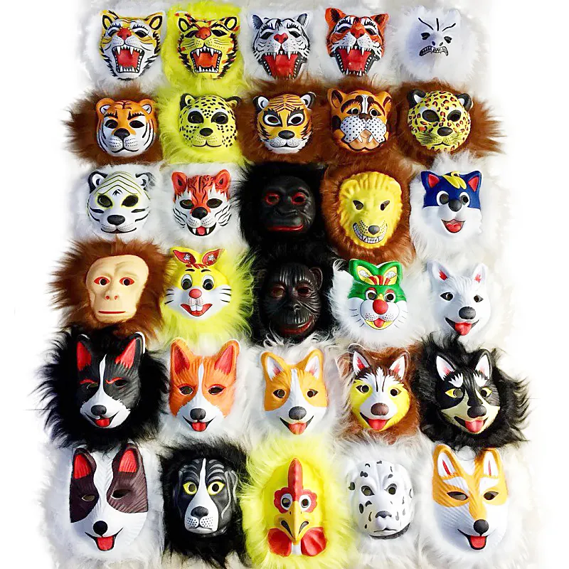 Support Custom Wholesale Cheap Halloween Masquerade Cosplay Animal Hairy Mask Hairy Lion Tiger Dog Leopard Wolf EVA Animal Mask