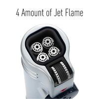 Briquet torche au butane moderne en métal à quatre jets avec logo personnalisé, coupe-cigare intégré et roue à silex pour le camping