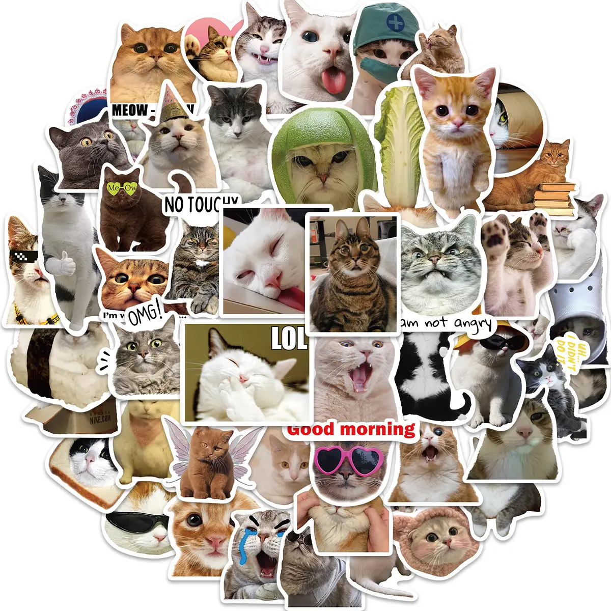 50 adet Kawaii kedi yüz Memes Graffiti süt dekoratif çıkartmalar bagaj kalemler Laptop için gitar fincan dizüstü