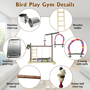 Parque de juegos para pájaros, soporte de juego para loros, soporte de juego para cacatúas, percha de madera, centro de actividades, escaleras, comederos, accesorios para mascotas - Product Image 4