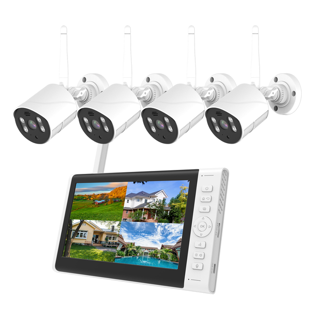 7 Inch LCD Monitor 720P H.265 AC Powered Cameras 4 Channel Two Way Audio Tuya App Local Micro SD Card Recording Night Vision