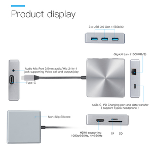 USB3.0 SD TF PD Switcher Hub Mini Docking Station máy tính xách tay <span class=keywords><strong>8</strong></span>,9,10 trong <span class=keywords><strong>1</strong></span> cho máy tính xách tay iPad macbook với 4K HD HDTV RJ45 1000m - Product Image 3