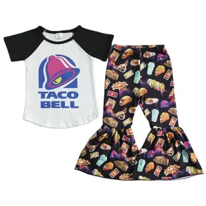 Новинка 2022 года, рубашка RTS Taco Bell для маленьких девочек, черный и белый цвета, оптовая продажа, Детская бутиковая одежда, одежда с принтом чихуахуа, Лидер продаж
