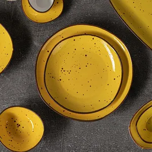 Platos de cena de cerámica rústica pintados a mano, juego de cuencos, vajilla de porcelana al por mayor, vajilla moteada para restaurante usada - Product Image 2