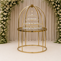 Support de gâteau de mariage rond en acier inoxydable doré de luxe, présentoir à champagne en forme de dôme pour la décoration d'événements de mariage et d'hôtels