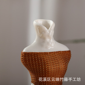 Handmade Porcelain Bamboo Weaving Vase Plum Blossom Tea Room Ornament Guizhou Craft Decorative Vase - Product Image 5