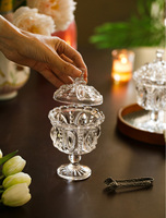 Pot de rangement en verre de style européen rétro gaufré vintage avec couvercle, pour bijoux et cure-dents, décoration, Chine continentale