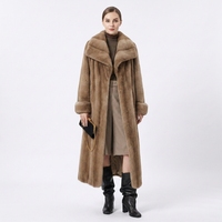 Mantel Wanita Musim Dingin Asli Bulu Mink, Kasual, Anti Angin, Panjang Setengah Betis, Kerah Membentuk Wajah, Model Kokon, Polos Berwarna