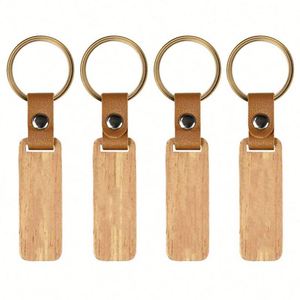 Wooden for Engraving Painting Keychains With Leather Strap Blank <b>Keychain</b> Diy Wood Key Luggage Tag Gift - Product Image 2