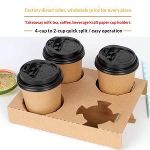Wholesale Kraft Paper <b>Coffee</b> & Dessert Bags with 2 or 4 Cup Holders for Bakery Takeout - Product Image 2