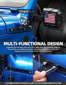 Espejos Laterales Plegables de Aluminio con Soporte para Luces, Vista Amplia, Sin Vibraciones ni Oscilaciones, para Jeep Wrangler JL/JLU/JT 2018-2025 - Product Image 5
