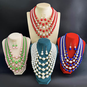 Collar de perlas de imitación en capas, conjunto de pendientes, joyería nupcial de boda, banquete de mujer, accesorios de moda bohemios, regalos de vacaciones - Product Image 2