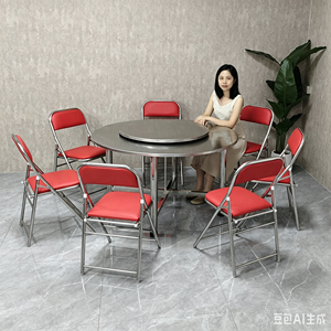 Table à manger ronde pliable en acier inoxydable, table séparable avec plateau tournant Lazy Susan, grande table <span class=keywords><strong>de</strong></span> repas pour Food Street - Product Image 4