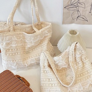 Summer casual shoulder <b>bag</b> lace <b>canvas</b> <b>bag</b> <b>large</b> capacity tote <b>bag</b> hollowed out women's handbag - Product Image 3
