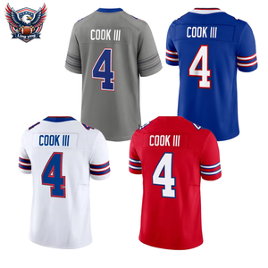 Vente en gros de maillots de football américain de haute qualité 2024 # 4 James Cook III, short respirant et à séchage rapide, blanc, bleu, rouge, avec coutures - Product Image 1