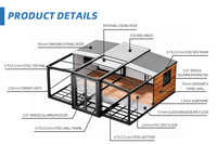 Casa Contenedor de Dos Pisos, Casa Modular, Metal Corrugado Negro, Iluminación LED, Balcón, Cabaña con Cascada, Venta al Por Mayor, OEM