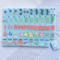 Jeu de Mahjong américain en acrylique bleu clair Macaron, 160 tuiles, motif floral aquatique d'été, plage, canard, tortue, lotus