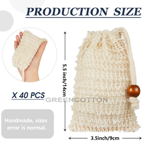 Sac à savon personnalisé avec logo, pochette exfoliante avec cordon de serrage et perle en bois, pour faire mousser et sécher le savon, pour le bain et la douche - Product Image 2