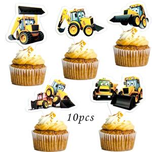 Carta personalizzata stuzzicadenti Cake Topper autocarro con cassone ribaltabile veicoli da costruzione escavatori festa di <span class=keywords><strong>compleanno</strong></span> <span class=keywords><strong>torta</strong></span> decorazioni forniture - Product Image 6