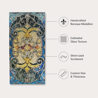 Handgefertigtes Barock-Medaillon mit Kathedralenglas-Textur, Silber-Bleiverzierung, Dekoratives Panel für Europäische Hotels und Restaurants