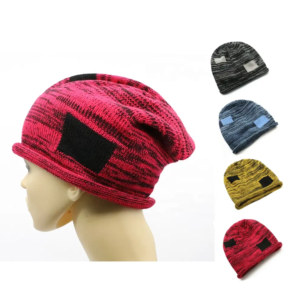 Wholesale acrylic knit designer beanie with custom logo patch distressed cap luxury sports beanies for men women