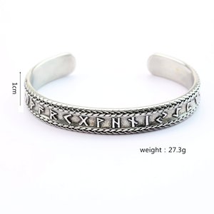 Bracelet pour homme Yunnique en argent tibétain rétro nordique avec runes vikings, design ouvert en forme de C, bijou cadeau - Product Image 5