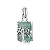 Pendentif Arbre de Vie plaqué argent avec incrustation de jade, design classique unisexe, cadeau