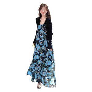Robe d'été bleue à imprimé floral, mi-longue, sans manches, idéale pour les vacances à la plage, super féerique, pour les séances photo de voyage à <span class=keywords><strong>Sanya</strong></span> - Product Image 5