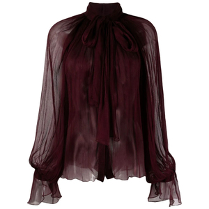 <span class=keywords><strong>Chemise</strong></span> plissée à manches longues de couleur unie rétro pour femmes pour l'automne Vêtements décontractés amples avec <span class=keywords><strong>col</strong></span> à volants Tissu respirant tissé - Product Image 5