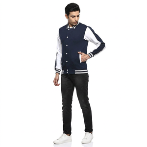 Hot Selling FINER THREADS Custom Style Winter Varsity Jackets Men 100% Cotton Stand Collar <b>Covered</b> <b>Button</b> Front Logo Breathable - Product Image 1