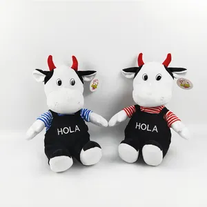Factory plush cute cow boy and girl cow toy stuffed cow with cloth