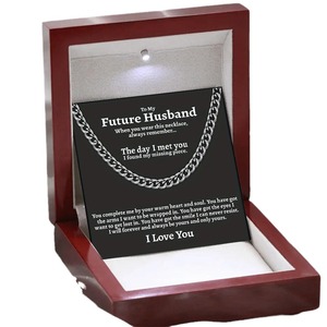 Collar de cadena cubana de acero inoxidable con estilo para hombre, regalo novedoso con caja de regalo y tarjeta de mensaje para futuro marido - Product Image 4